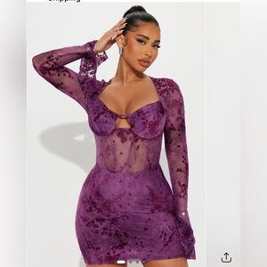 Fashion Nova Purple Bodycon Mini Dress with Bishop Sleeves
